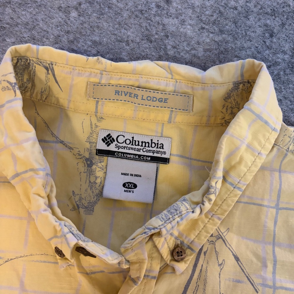 Columbia River Lodge Mens XXL Yellow Plaid Marlin Fishing Button‎ up Shirt - Picture 5 of 9